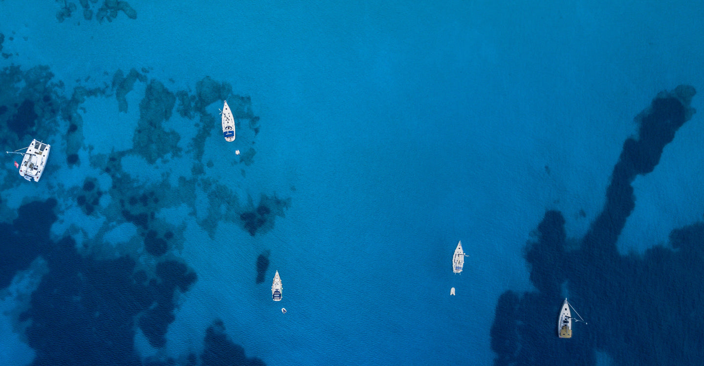 Overhead view of boats near each other